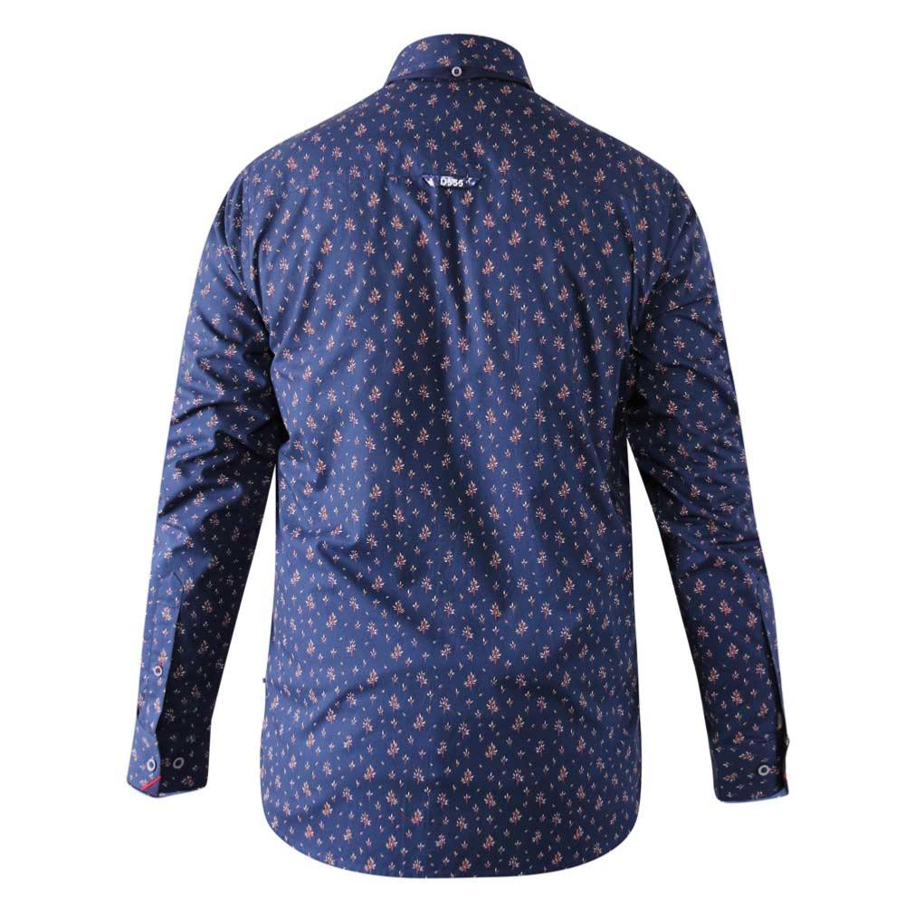 D555 EDMUND LONG SLEEVE PURE COTTON ALL OVER FLORAL PRINT SHIRT NAVY