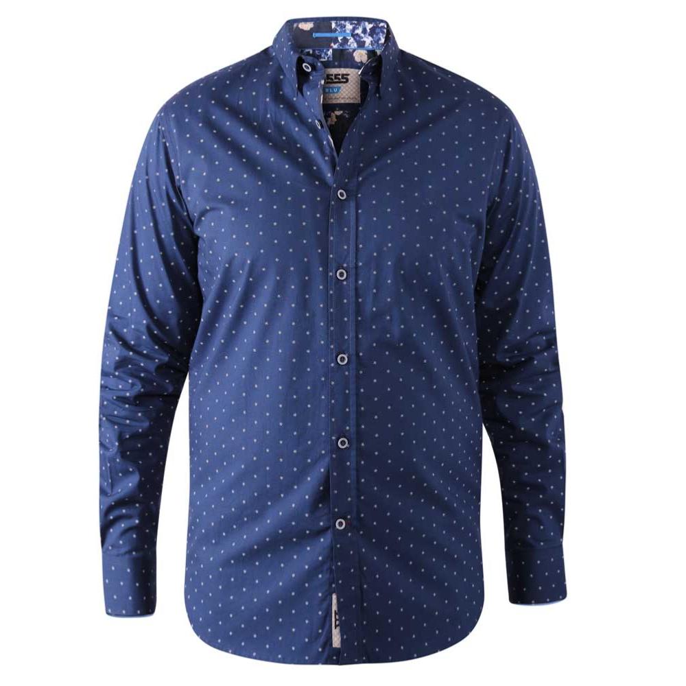 D555 CHILTON LONG SLEEVE PURE COTTON ALL OVER PRINT SHIRT NAVY