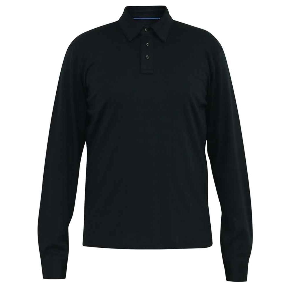 D555 PRESTON LONG SLEEVE PLAIN JERSEY POLO WITH BUTTON CUFF BLACK
