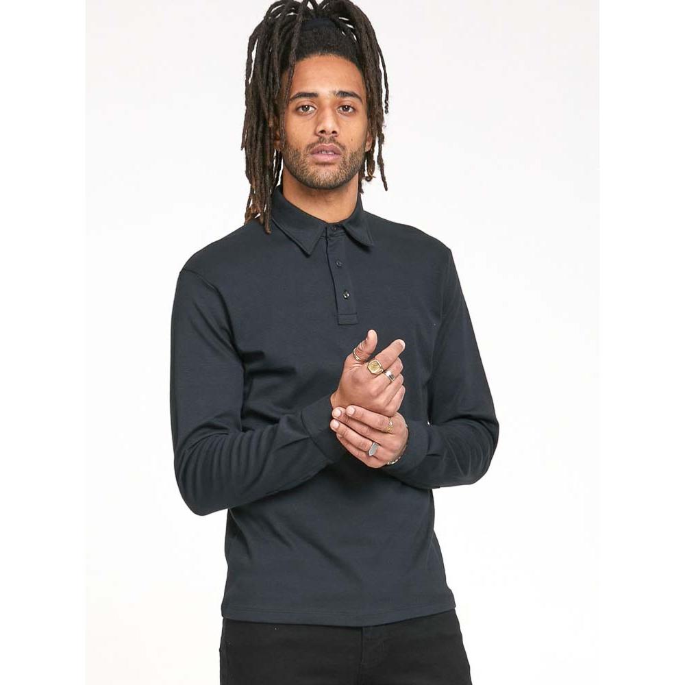 D555 PRESTON LONG SLEEVE PLAIN JERSEY POLO WITH BUTTON CUFF BLACK