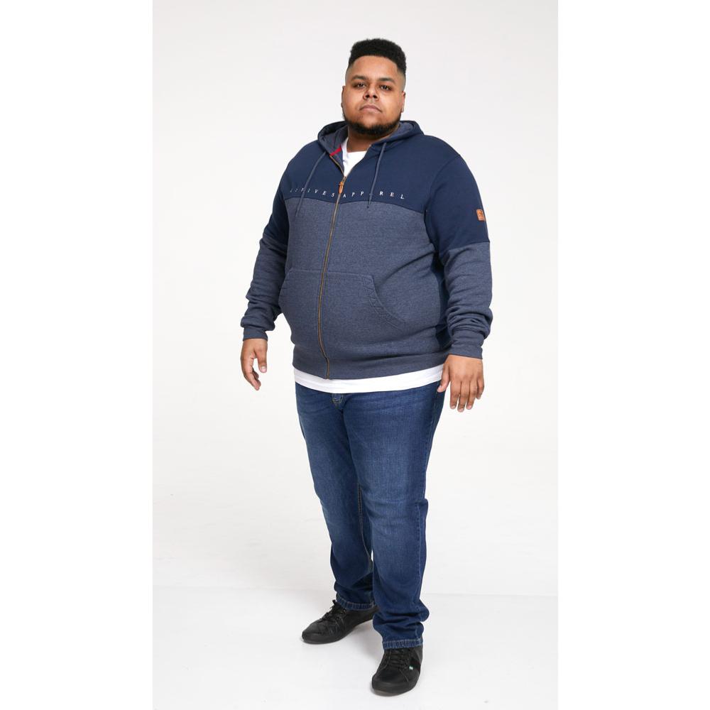 D555 MORETON FULL ZIP HOODY WITH CHEST EMBROIDERY NAVY DENIM MARL
