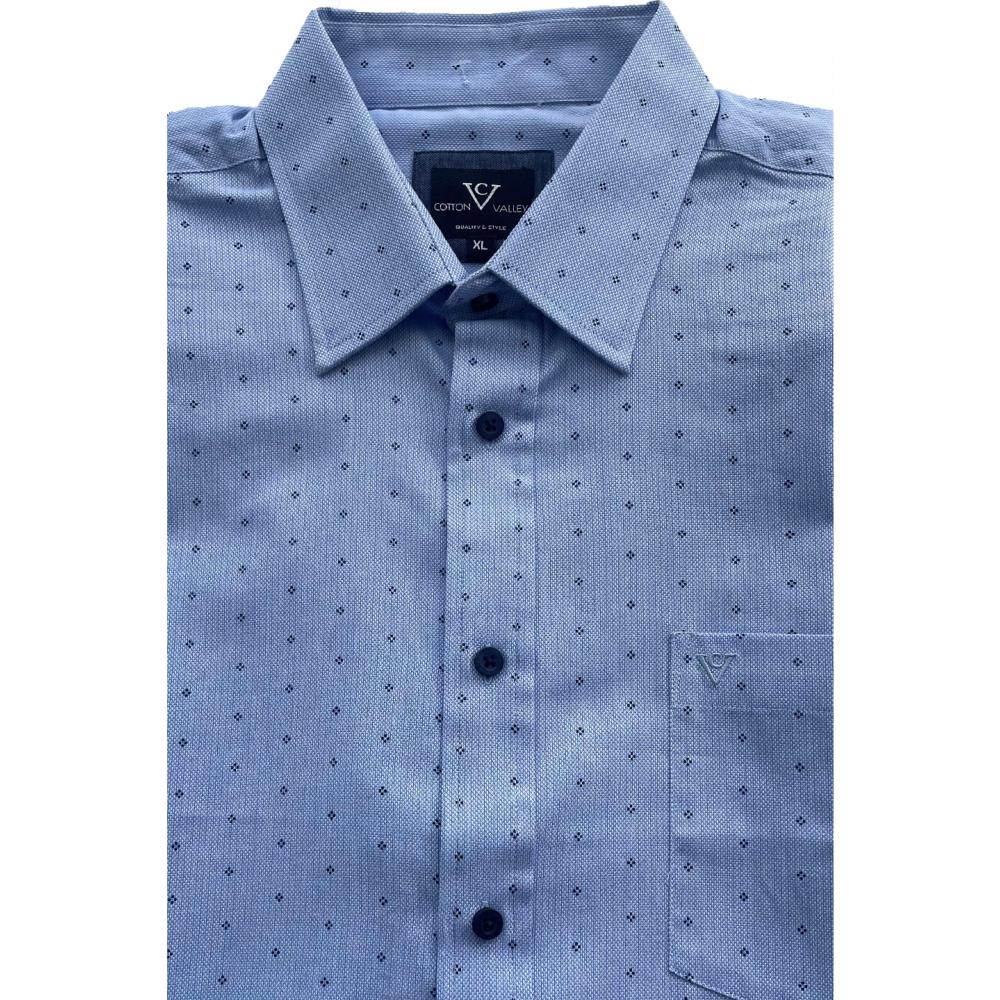 COTTON VALLEY SHORT SLEEVE OXFORD SHIRT WITH PRINT DETAIL BLUE