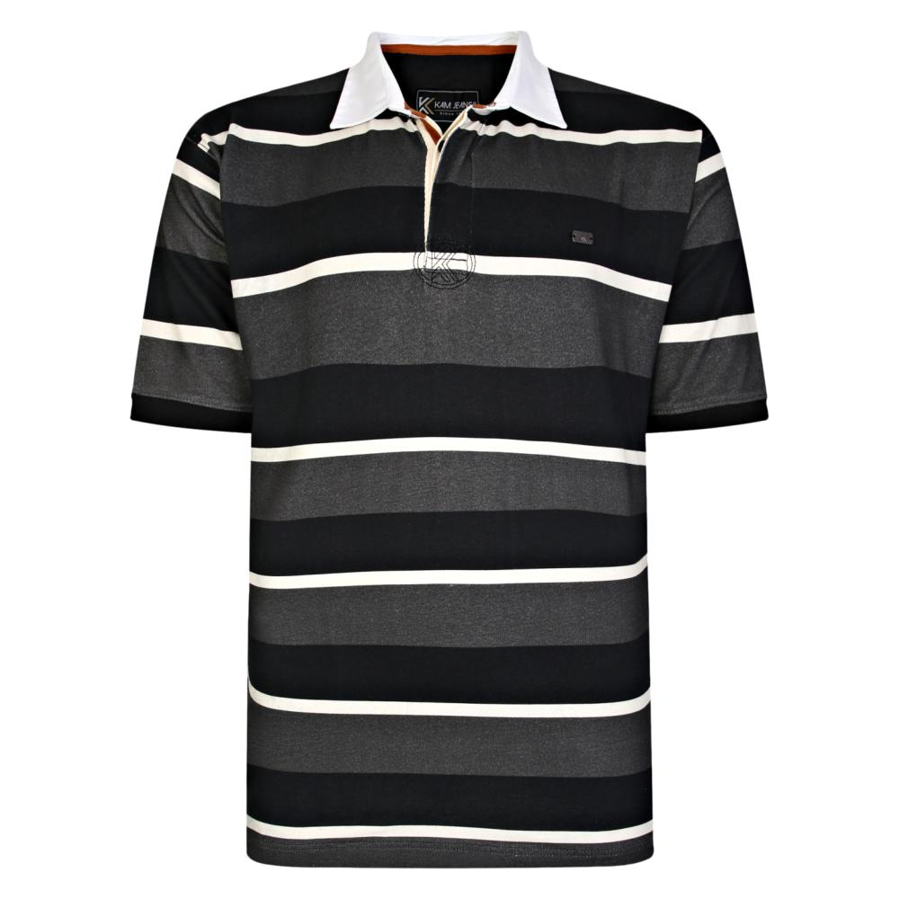 KAM SHORT SLEEVE STRIPED RUGBY SHIRT CHARCOAL