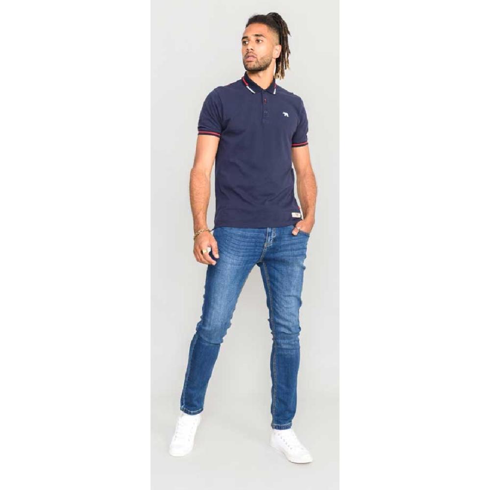 D555 SLOANE KINGSIZE COTTON PIQUE POLO WITH CHEST EMBROIDERY AND COLLAR INTEREST NAVY