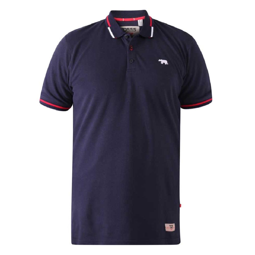 D555 SLOANE KINGSIZE COTTON PIQUE POLO WITH CHEST EMBROIDERY AND COLLAR INTEREST NAVY
