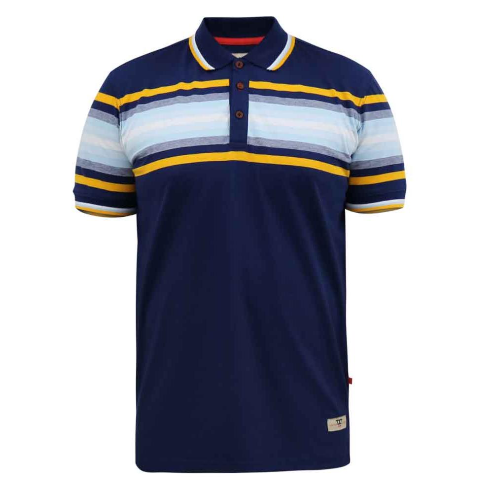 D555 PELDON JERSEY POLO WITH CHEST STRIPE AND TIPPED COLLAR NAVY/YELLOW