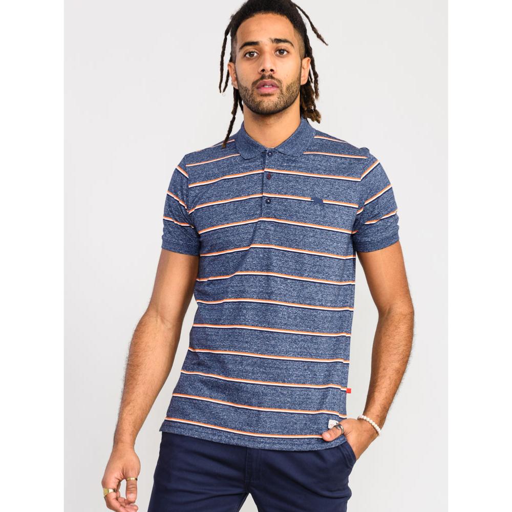D555 HUMBER BROAD STRIPED POLO NAVY/ORANGE