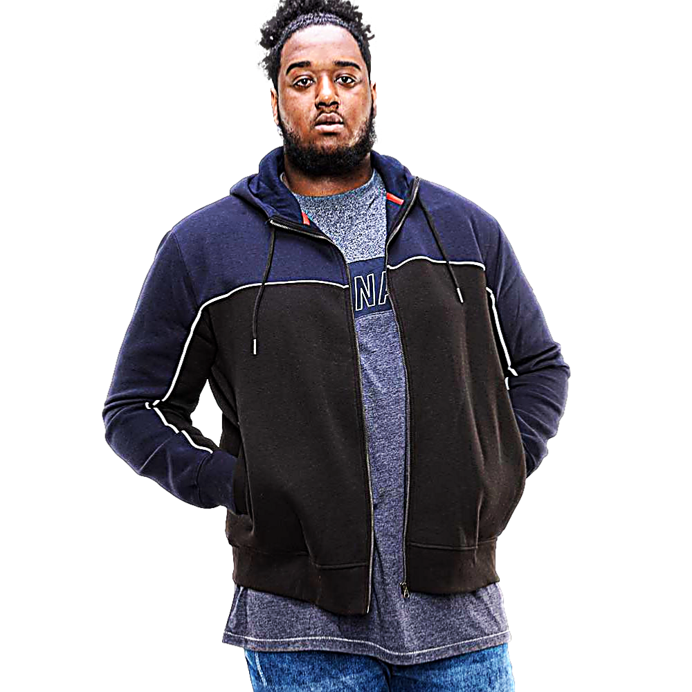 D555 KING SIZE FULL ZIP CASUAL HOODY VINCENT NAVY/BLACK