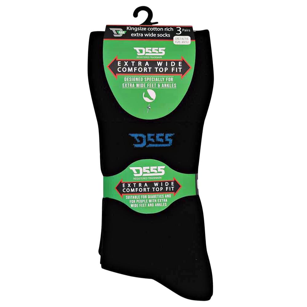 D555 HAROLD 3 PACK EXTRA WIDE FIT SOCKS WITH COMFORT TOP