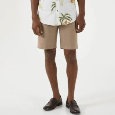 SKOPES Mens Peach Cotton Chin Shorts with Comfort Stretch Waist Biarritz Stone
