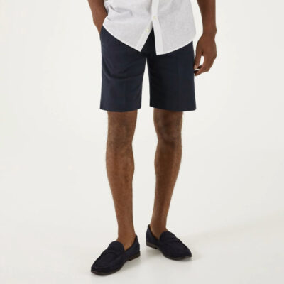 SKOPES Mens Big Peach Cotton Chino Shorts with Comfort Stretch Waist Navy
