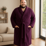 ESPIONAGE BURGUNDY FLEECE DRESSING GOWN PJ068