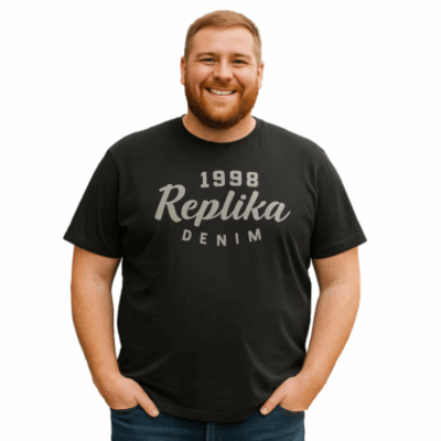 REPLIKA COMBED COTTON PRINTED TEE SHIRT 1998 DENIM GUNMETAL GREY
