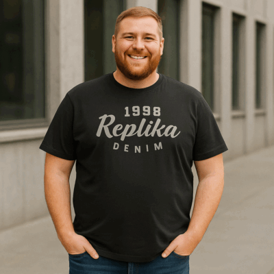 REPLIKA COMBED COTTON PRINTED TEE SHIRT 1998 DENIM GUNMETAL GREY