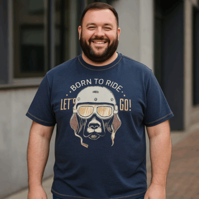 KAM BORN TO RIDE PRINT TEE BLUE