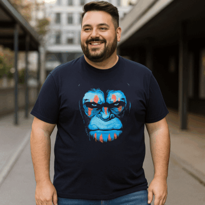 ESPIONAGE Chimpanzee Big Mens Print Cotton Tee Navy