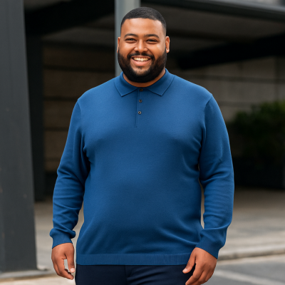ESPIONAGE LONG SLEEVE KNITTED POLO JUMPER NAVY