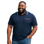 KAM YARN DROP NEEDLE JERSEY POLO WITH DOBBY PRINT NAVY