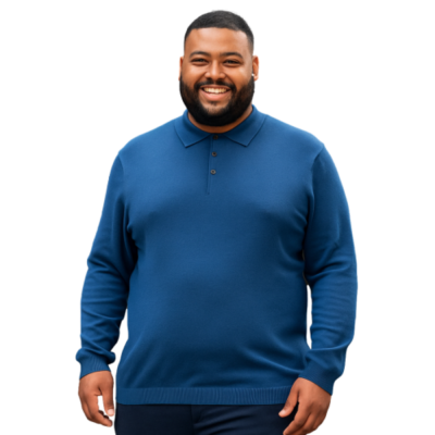 ESPIONAGE LONG SLEEVE KNITTED POLO JUMPER NAVY