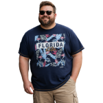 D555 PRESTWICK FLORIDA TROPICAL PRINT NATURAL COTTON TEE SHIRT NAVY