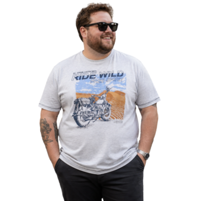 D555 LANGDON RIDE WILD MOTORBIKE PRINT TEE GREY MARL