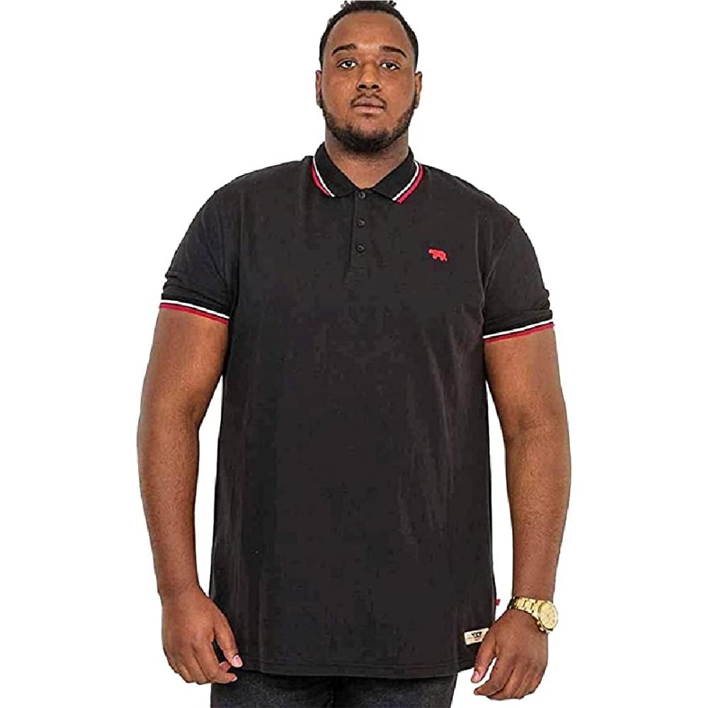 D555 ALLANTE KINGSIZE COTTON PIQUE POLO WITH CHEST EMBROIDERY AND COLLAR INTEREST BLACK