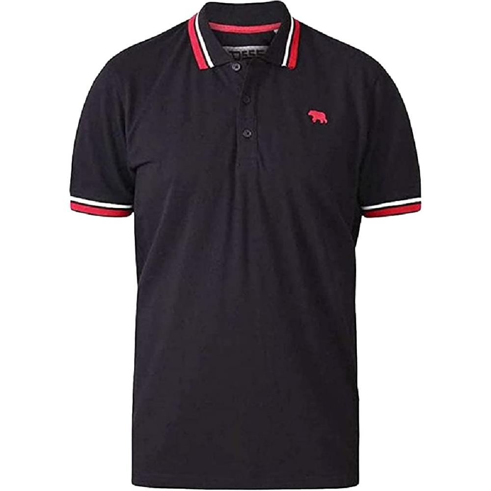 D555 ALLANTE KINGSIZE COTTON PIQUE POLO WITH CHEST EMBROIDERY AND COLLAR INTEREST BLACK