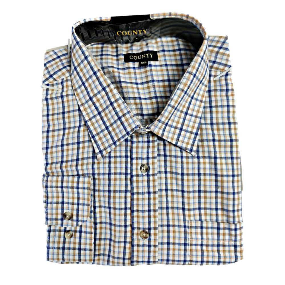 COUNTY BRUSHED COTTON WARM CHECK WORK SHIRTS BLUE / BROWN
