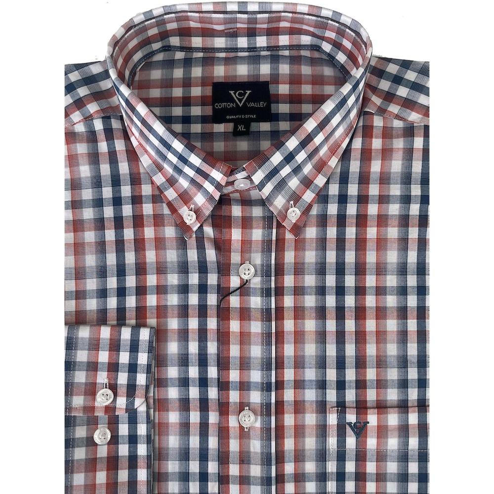 COTTON VALLEY LONG SLEEVE CASUAL CHECK SHIRT NAVY/RUST