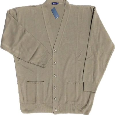 INVICTA BIG MANS ACRYLIC BUTTON THROUGH CARDIGAN TAUPE