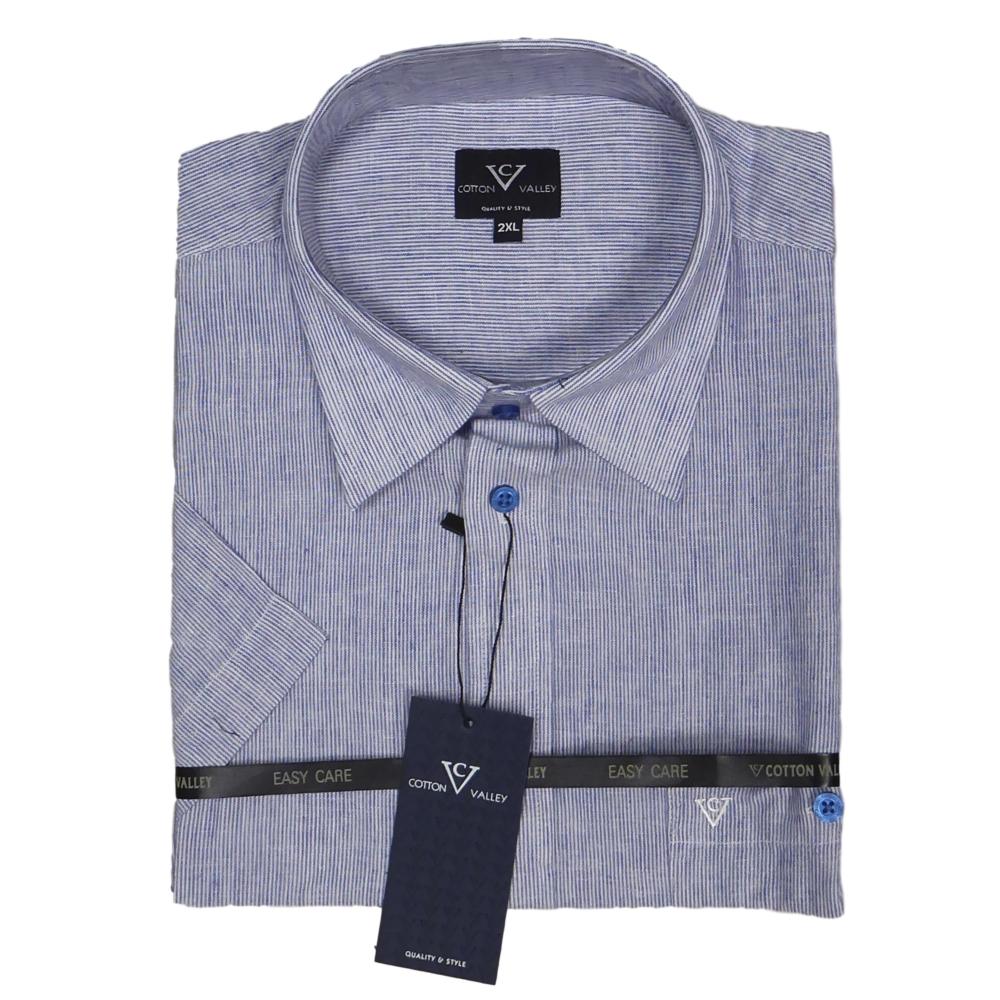 COTTON VALLEY LINEN MIX SHORT SLEEVE SHIRT WITH CHEST POCKET SKY BLUE