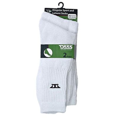 D555 LOGAN 2 PACK KINGSIZE SPORTS AND LEISURE SOCKS WHITE