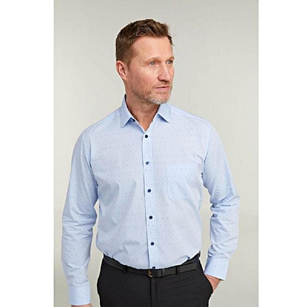 DOUBLE TWO PALE BLUE SPOTTED DOBBY WEAVE LONG SLEEVE SHIRT