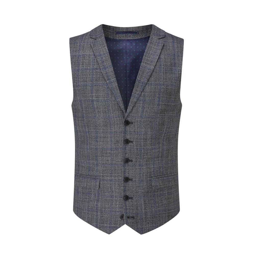 SKOPES ACARO NEW LYFCYCLE SUIT RANGE GREY AND BLUE CHECK WAISTCOAT