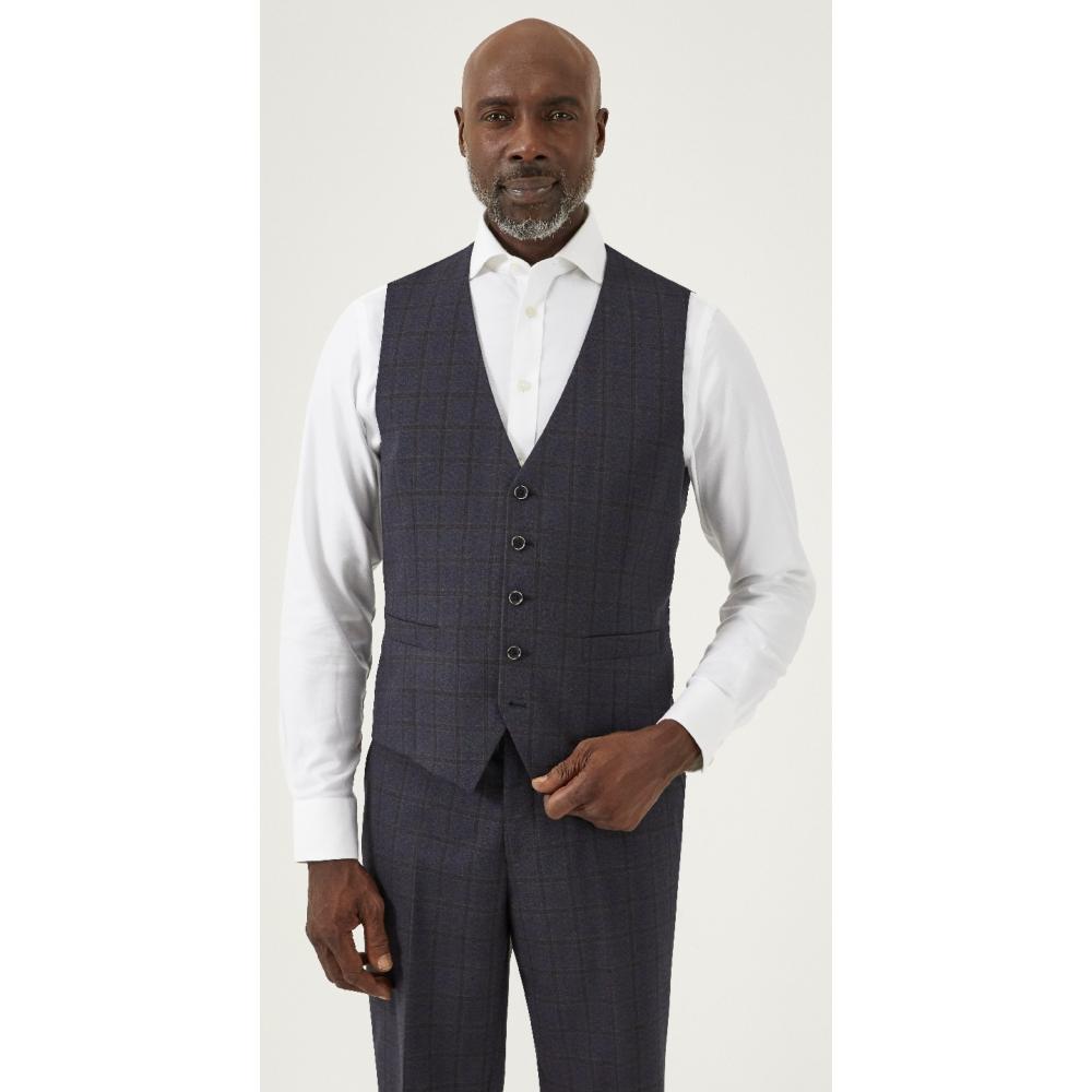 SKOPES CURRY TAILORED CHECK WAISTCOAT NAVY RUST