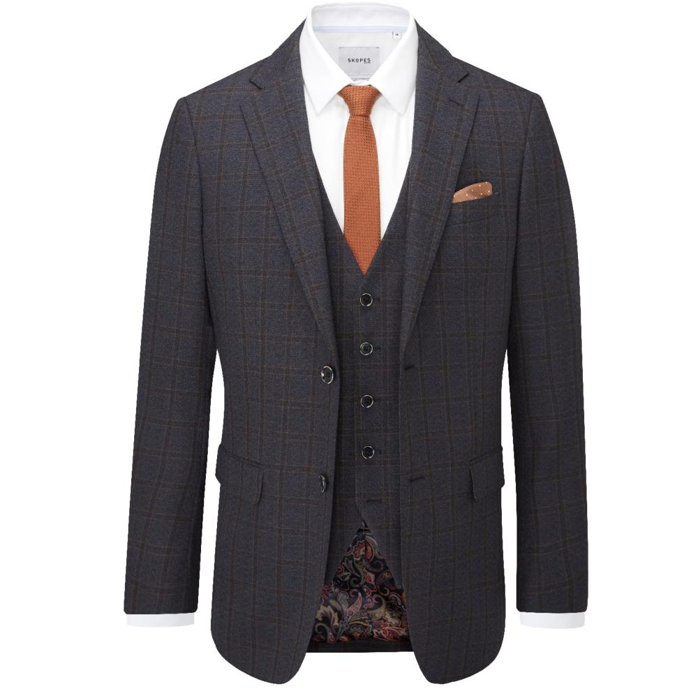 SKOPES CURRY TAILORED CHECK SUIT JACKET NAVY RUST