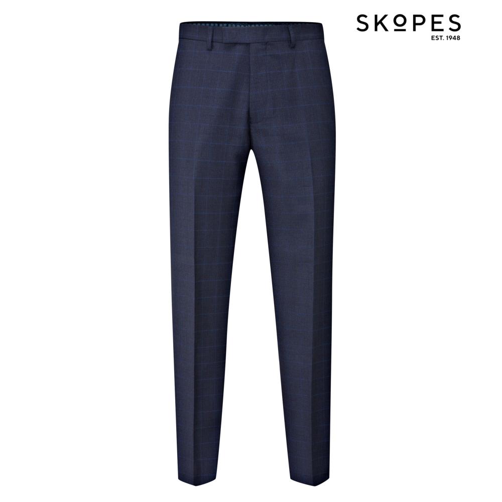 SKOPES BAINES TAILORED CHECK TROUSERS NAVY