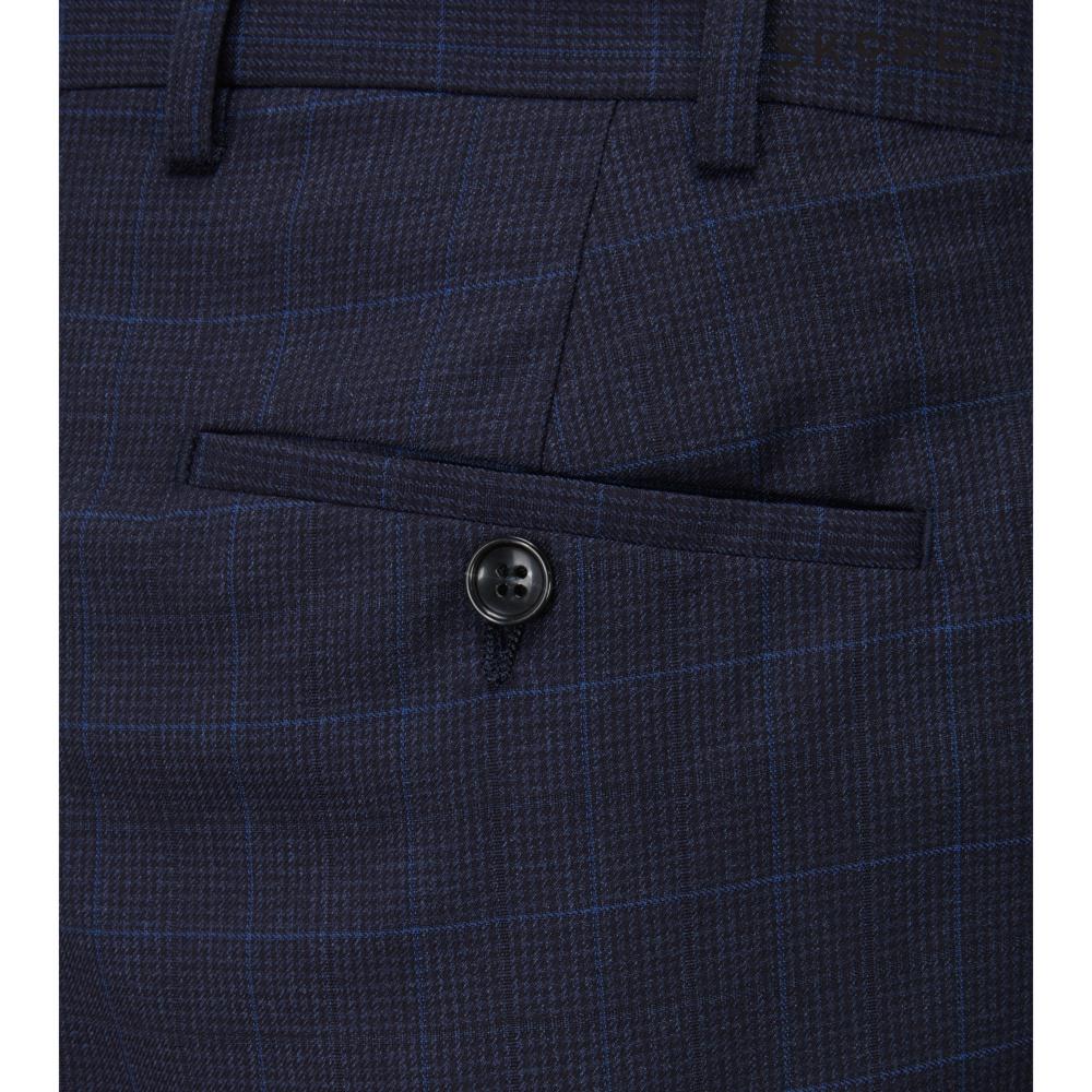 SKOPES BAINES TAILORED CHECK TROUSERS NAVY