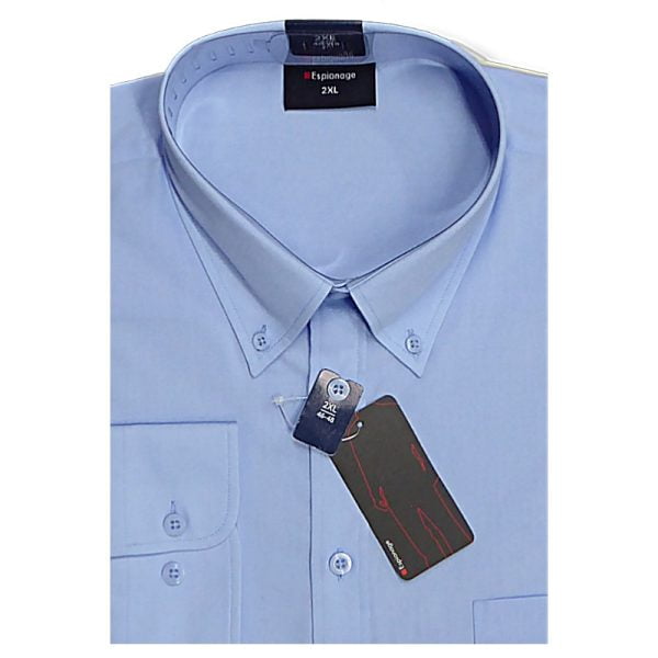 ESPIONAGE COTTON RICH LONG SLEEVE SHIRT WITH BUTTON DOWN COLLAR BLUE