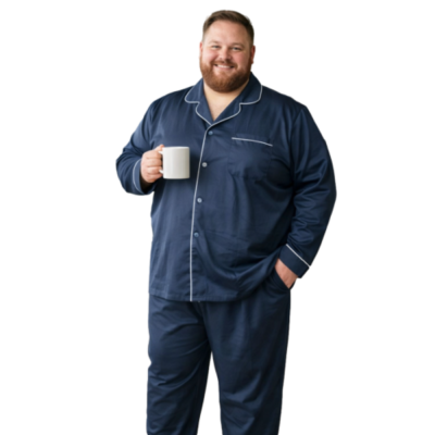 Add this item to a confident, stylish fat white man with a warm smile. The shirt design is clear. The man is standing casually in an cool urban setting with soft natural lighting, looking comfortable and cool. The overall vibe is modern, laid-back, and effortlessly fashionable. The image is high-resolution and ideal for use on an online clothing store, showing off the whole item design in detail while presenting an inclusive and appealing model. This must be in a square format 1000*1000