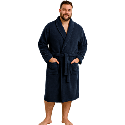 ESPIONAGE Plain Fleece Dressing Gown NAVY PJ068