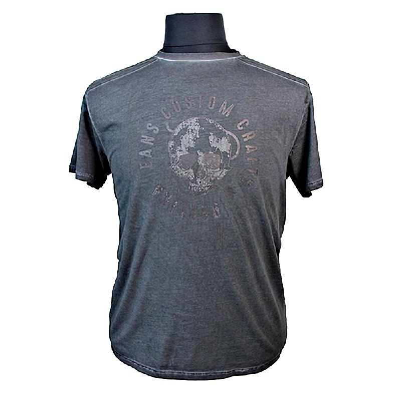 REPLIKA JEANS COOL DYED COTTON TEE WITH SKULL PRINT CHARCOAL