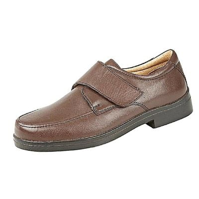 ROAMERS Wide Fit Velcro fastening Leather Shoe Brown M404A