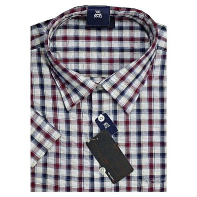 ESPIONAGE SEAR SUCKER CASUAL CHECK SHIRT NAVY/RED/WHITE