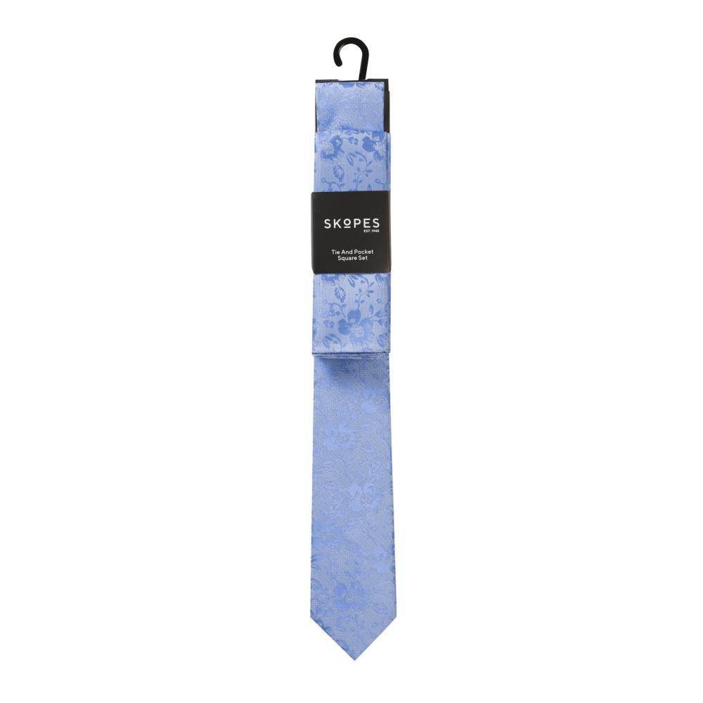 SKOPES EXTRA LONG FLORAL TIE AND POCKET SQUARE SET BLUE