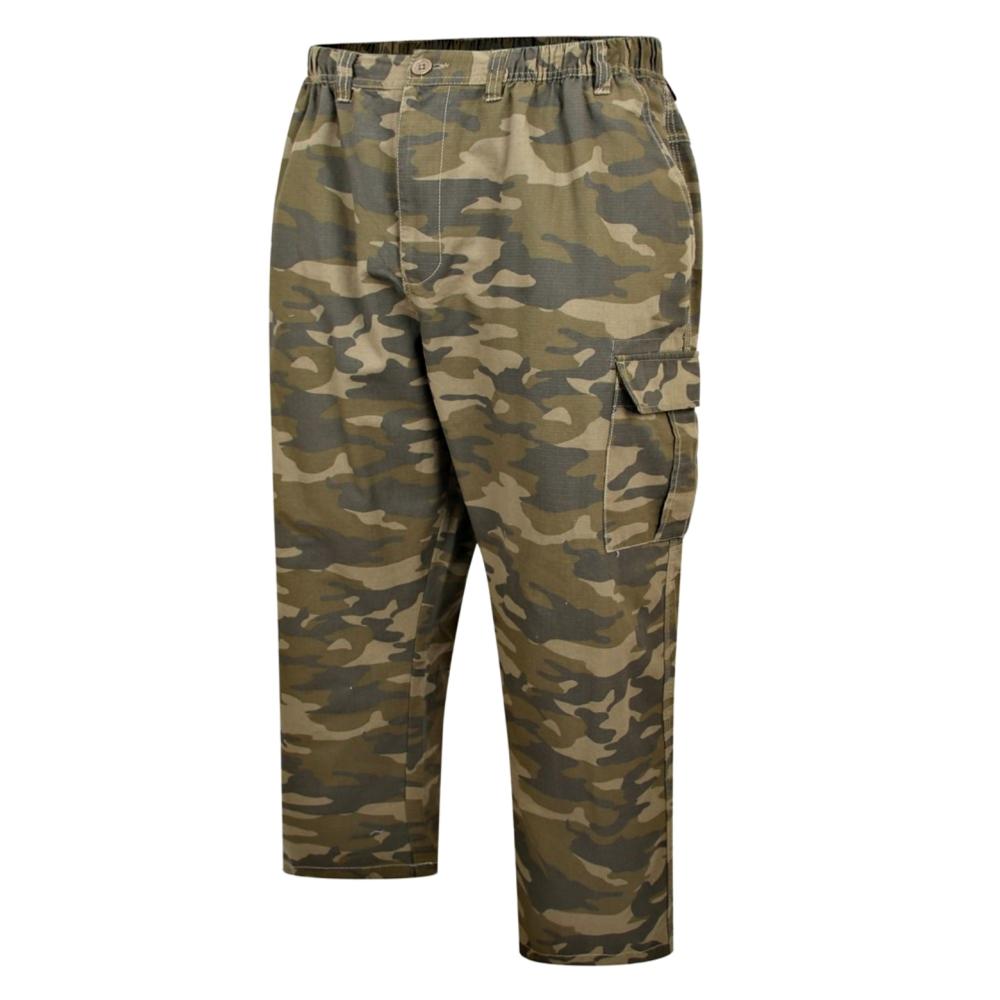 ESPIONAGE CAMOUFLAGE RIPSTOP COTTON CARGO TROUSER WITH ELASTICATED WAISTBAND