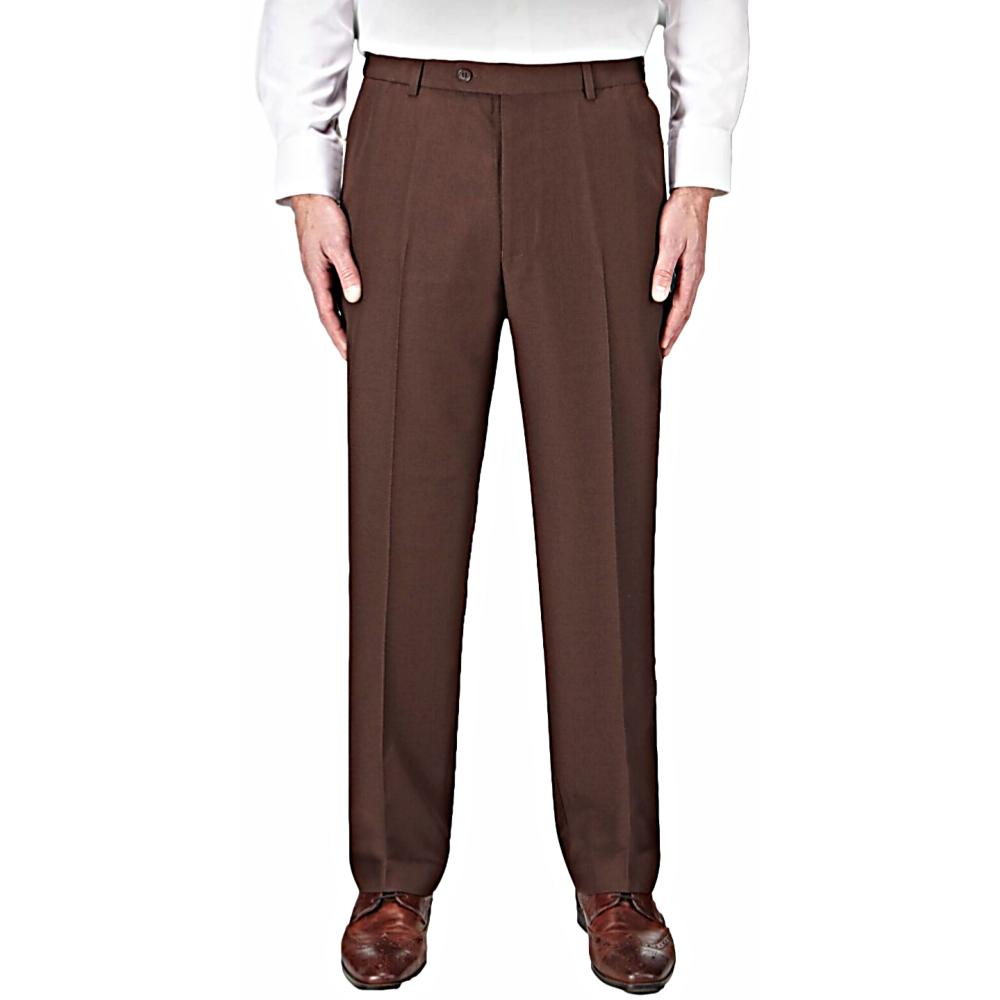 SKOPES WEXFORD FLAT FRONT WOOL BLEND CLASSIC TROUSER WITH STRETCH WAIST BROWN