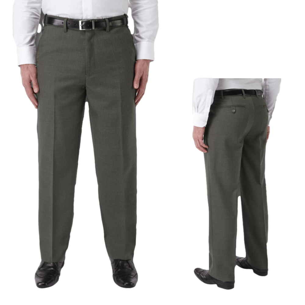 SKOPES WEXFORD FLAT FRONT WOOL BLEND CLASSIC TROUSER WITH STRETCH WAIST LOVAT