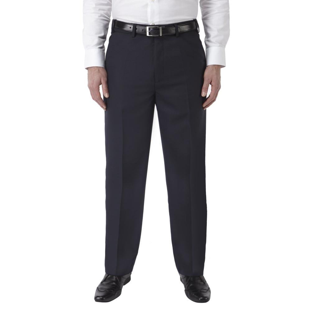 SKOPES WEXFORD FLAT FRONT WOOL BLEND TROUSER WITH ACTIVE FLEX COMFORT WAISTBAND NAVY