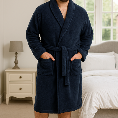 2XL - 8XL ESPIONAGE Plain Fleece Dressing Gown NAVY PJ068